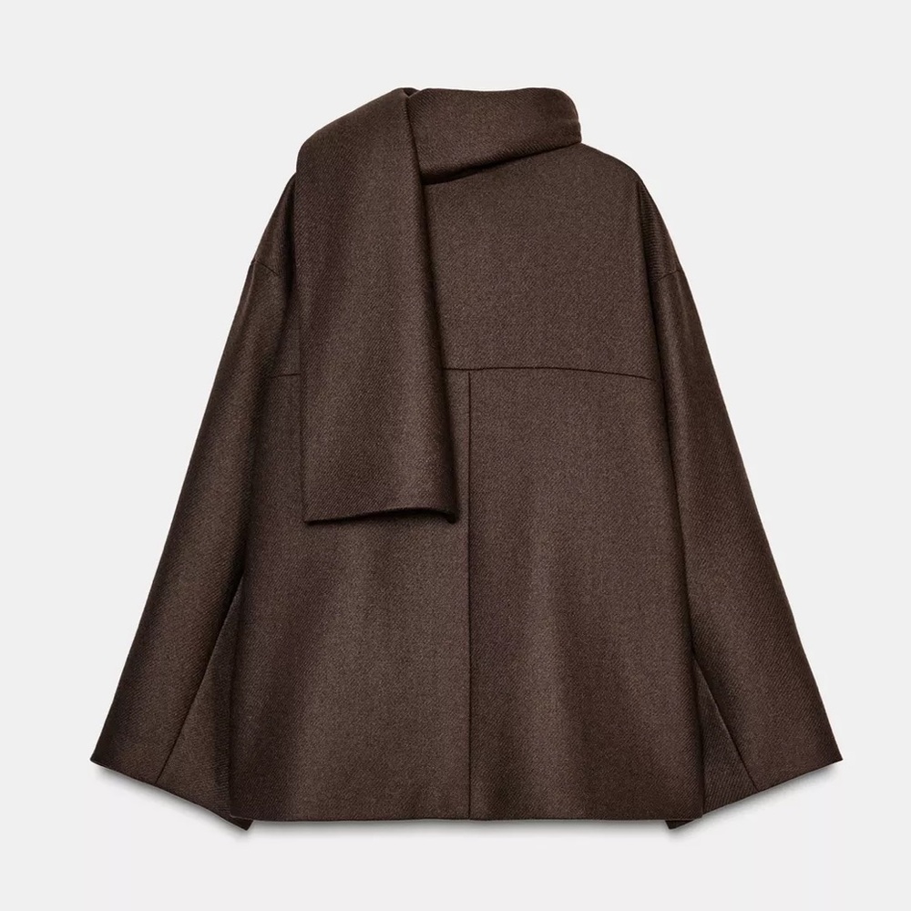 Zara NWT brown wool blend jacket coat with scarf - Picture 8 of 14